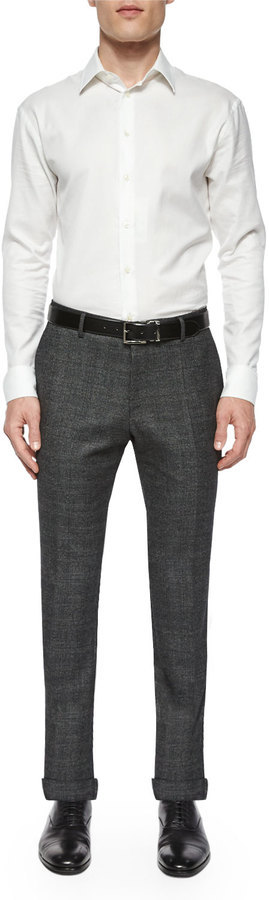 Boss Hugo Boss Slim Fit Windowpane Wool Trousers Gray, $265 | Neiman Marcus | Lookastic