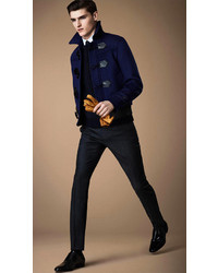 Burberry Slim Fit Velvet Detail Wool Flannel Trousers