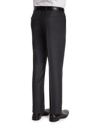 Neiman Marcus Classic Flat Front Wool Trousers Charcoal