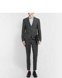 Thom Browne Grey Embroidered Wool And Mohair Blend Trousers