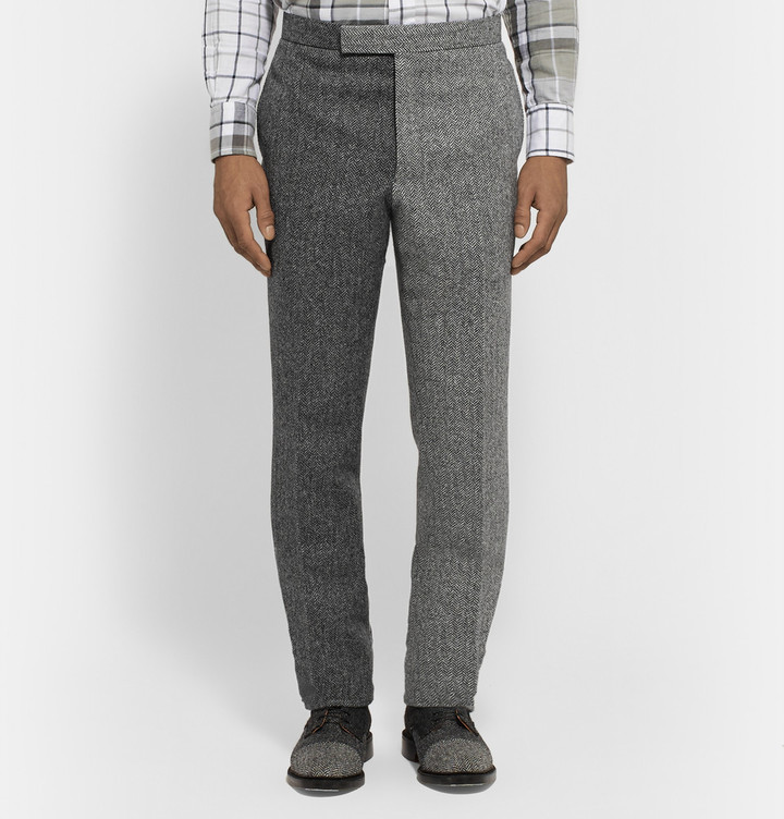 grey herringbone trousers mens