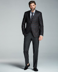 Canali Melange Stretch Wool Trousers Gray