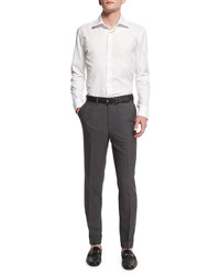 Brioni Micro Tic Flat Front Trousers Charcoal