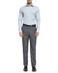 Brioni Phi Flat Front Wool Trousers Gray