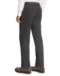 Giorgio Armani Wool Flat Front Trousers Gray