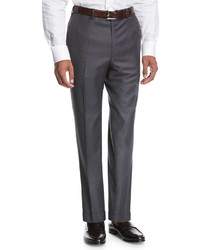 Brioni Wool Flat Front Trousers Gray