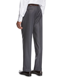 Brioni Wool Flat Front Trousers Gray