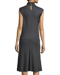 Brunello Cucinelli Sleeveless Turtleneck Wool Dress Dark Gray