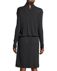 Brunello Cucinelli Wool Long Sleeve Turtleneck Dress Dark Gray