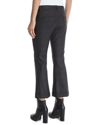 Brunello Cucinelli Prince Of Wales Cropped Flare Pants Charcoal