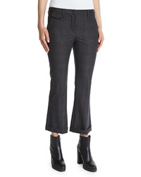 Brunello Cucinelli Prince Of Wales Cropped Flare Pants Charcoal