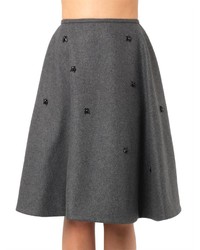 Rochas Crystal Embellished Wool Blend Skirt