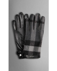 Burberry Check Wool And Leather Touch Screen Gloves