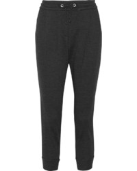 Brunello Cucinelli Satin Trimmed Wool And Cotton Blend Track Pants Charcoal