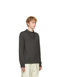 Lemaire Grey Wool V Neck Long Sleeve Polo