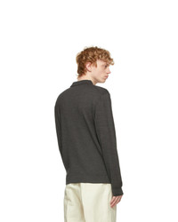 Lemaire Grey Wool V Neck Long Sleeve Polo
