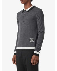 Burberry Stripe Detail Merino Wool Long Sleeve Polo Shirt