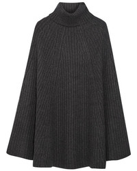 Madeleine Thompson Charlotte Ribbed Wool And Cashmere Blend Turtleneck Poncho Charcoal