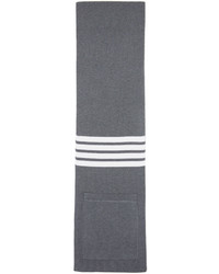 Thom Browne Grey Rib Wool Pocket Four Bar Scarf
