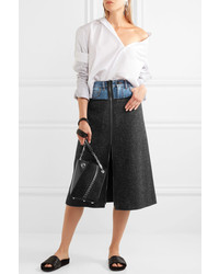 Maison Margiela Denim Paneled Felted Wool Midi Skirt Charcoal