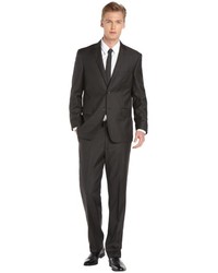 Ike Behar Charcoal Grey Wool 2 Button Suit With Flat Front Pants