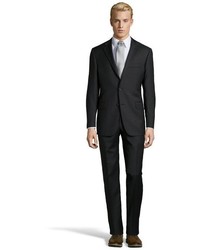 Hickey Freeman Charcoal Microcheck Worsted Wool 2 Button Milburn Ii Suit With Flat Front Pants