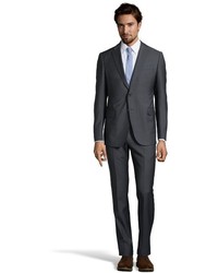 Armani Charcoal Pin Stripe Virgin Wool 2 Button M Line Suit With Flat Front Pants