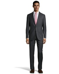 Ermenegildo Zegna Charcoal Pinstriped Wool 2 Button Suit With Flat Front Pants