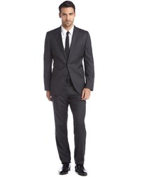 Hugo Boss Charcoal Tic Wool Two Button Super 110 Suit With Flat Front Pants