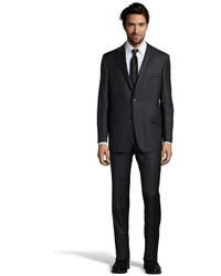Hickey Freeman Dark Charcoal Worsted Wool 2 Button Milburn Ii Suit With Flat Front Pants