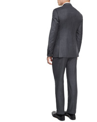 Armani Collezioni G Line New Basic Sharkskin Two Piece Wool Suit Charcoal