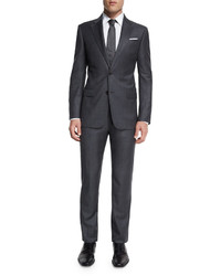 Armani Collezioni G Line New Basic Sharkskin Two Piece Wool Suit Charcoal