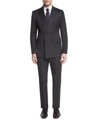 Armani Collezioni M Line Double Breasted Super 150s Wool Two Piece Suit Charcoal