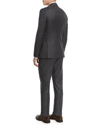 Brunello Cucinelli Solid Gabardine Two Piece Wool Suit Charcoal