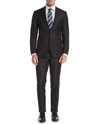 Brioni Solid Textured Wool Two Piece Suit Charcoal
