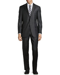 Hickey Freeman Two Piece Solid Loro Piana Suit Charcoal