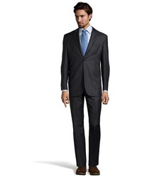 Saint Laurent Yves Charcoal Glen Plaid Super 120s Wool 2 Button Suit With Flat Front Pants