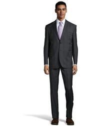Saint Laurent Yves Charcoal Plaid Wool Two Button Suit With Flat Front Pants