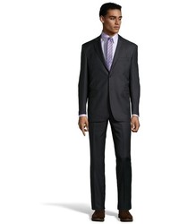 Saint Laurent Yves Charcoal Striped Super 120s Wool 2 Button Suit With Flat Front Pants
