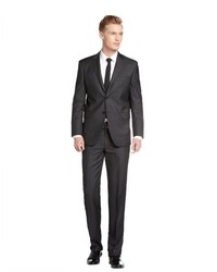 Saint Laurent Yves Charcoal Super 120s Wool And Lurex Stripe 2 Button Suit With Flat Front Pants
