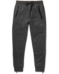 Burberry Slim Fit Tapered Leather Trimmed Wool Blend Sweatpants