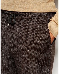 Asos Slim Smart Pants In Herringbone With Zips
