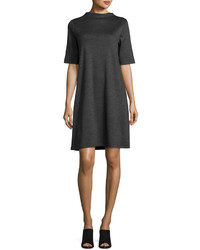 Eileen Fisher Heathered Wool Funnel Neck Dress Charcoal Petite