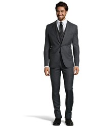 Hugo Boss Charcoal Microcheck Wool Three Piece Suit With Flat Front Pants
