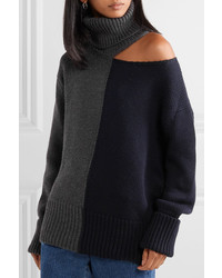 Monse Cutout Two Tone Wool Turtleneck Sweater