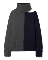 Monse Cutout Two Tone Wool Turtleneck Sweater