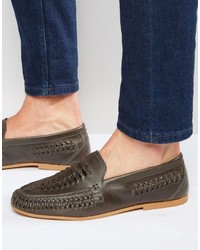 Charcoal Woven Leather Loafers