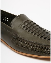 Asos Woven Loafers In Gray Leather