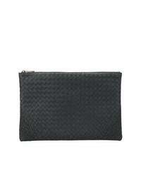 Charcoal Woven Leather Zip Pouch