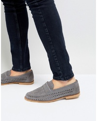 Silver Street Woven Loafers In Grey Suede